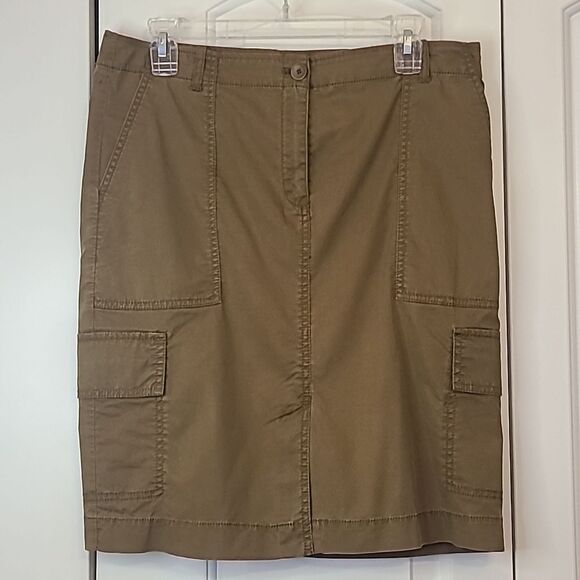 Eileen Fisher Cotton Tencel Twill Cargo Pocket Olive Khaki Mini Skirt Size S - Picture 2 of 12